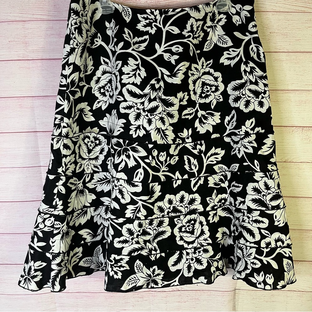 Transitions Black 100% Linen Ruffle Skirt Size 12‎